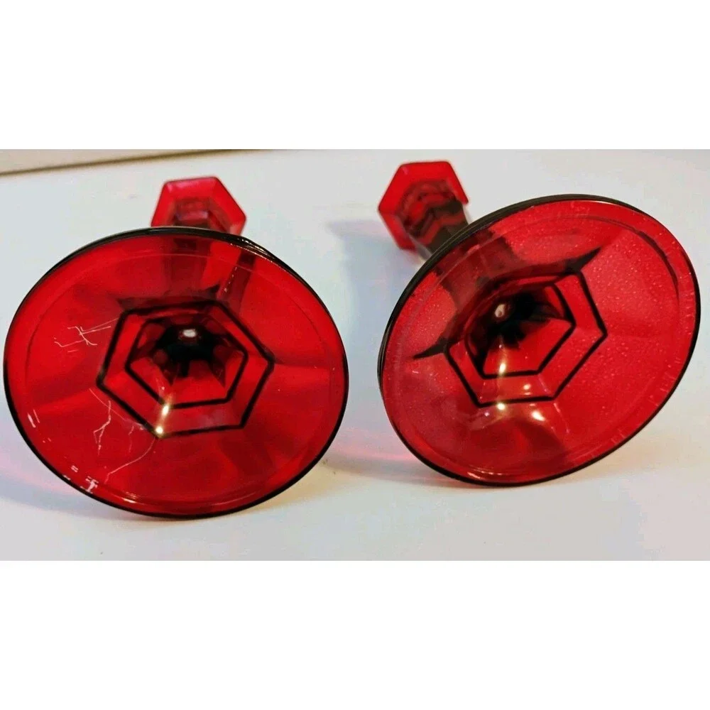 Vintage Indiana Glass Ruby Red Candlesticks for taper candles 6 Inches Tall